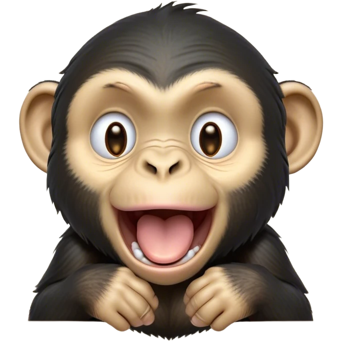 Cinematic Cute Yawning Chimpanzee Portrait Emoji, Head tilted slightly with a dramatic, wide-open yawn, showcasing a gently textured face with half-closed, drowsy eyes and an open, relaxed expression, Simplified yet irresistibly adorable features, highly detailed, glowing with a soft, cozy glow, high shine, relaxed yet expressive, stylized with a dash of whimsical primate charm, soft glowing outline, capturing the essence of a drowsy yet affectionate guardian that seems ready to stretch out for a nap! emoji