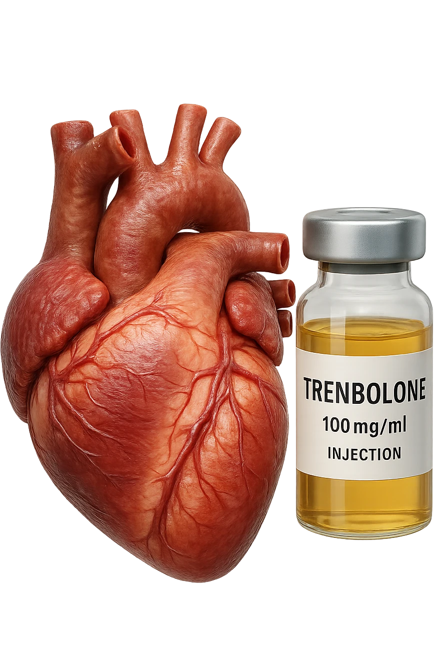 cuore umano anatomico con FIala MEDICa DI Trenbolone che gli FLUTTUA dietro, iperrealistico 4k, isolato su sfondo bianco, iperrealistico 4k, isolato su sfondo bianco emoji