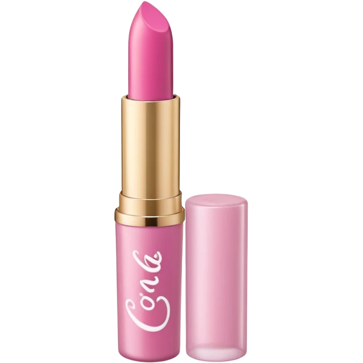 The image is of a pink lipstick from the brand Tarte. The lipstick is in a cylindrical tube with a white cap. The tube is made of plastic and has the brand name "Tarte" written in white cursive letters on the front. The cap is also pink and appears to be slightly open. The background is plain white. emoji