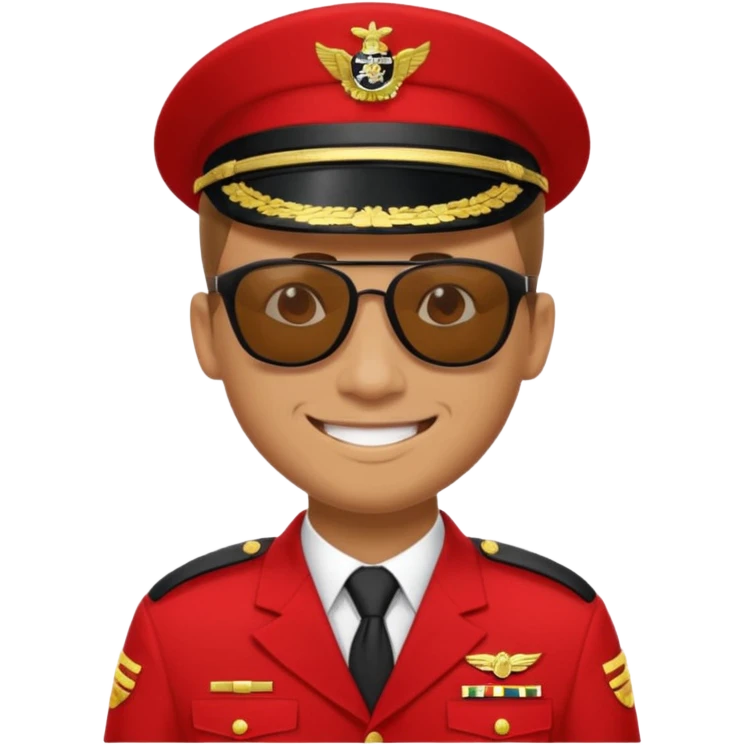 Smiling military man with sunglasses in red uniform emoji