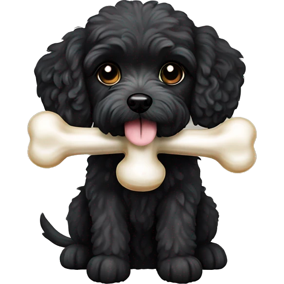 Maltipoo black dog eating bone emoji
