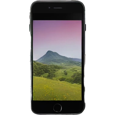A hand holding a cell phone to take a photo of a landscape emoji