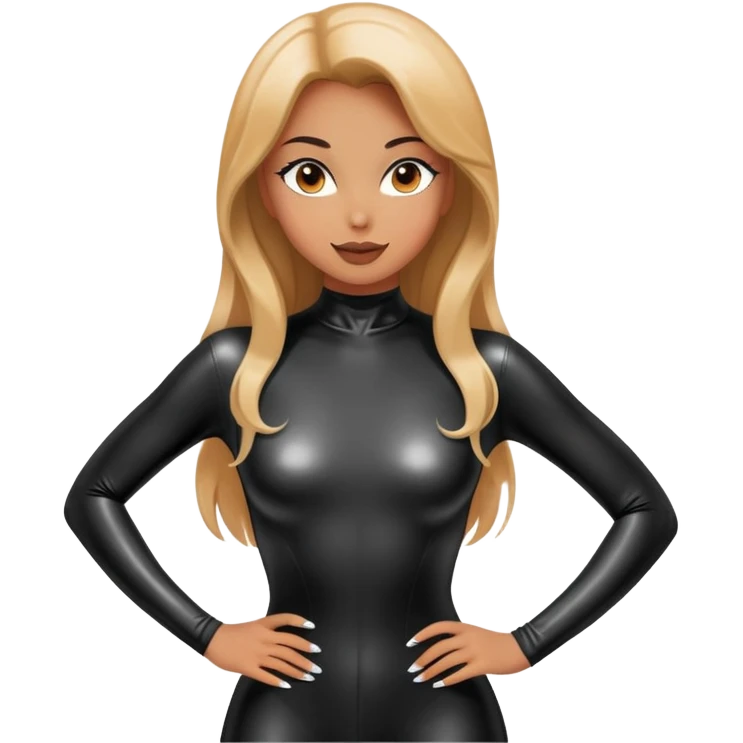 full-length girl wearing a shiny tight latex bodysuit, fashionable pose emoji
