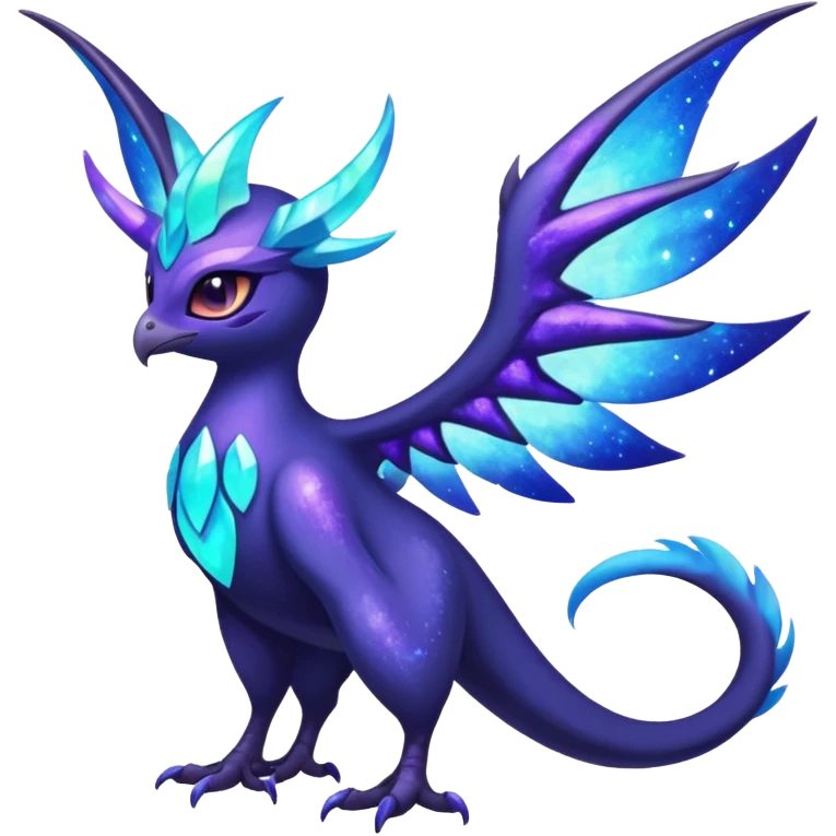 Starlit Glimmer-Blue Galaxy-Haloed Luminous Astral Feathered Noivern-Lunala-hybrid-creature (full body) emoji