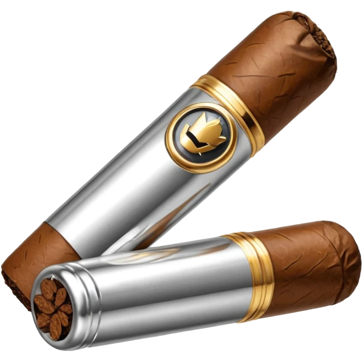 A luxury cigar emoji made of silver chrome, smooth metallic texture, minimal shape, glossy reflections, rich swag aesthetic, iOS emoji style, centered, clean white background emoji