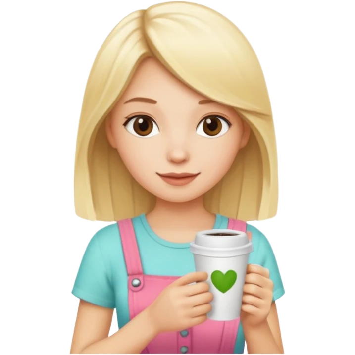 Blonde girl with coffe and cute Summer outfit  emoji