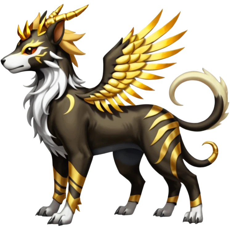Solarpunk solar aesthetic shiny glowing divine lighting glimmering shimmering Houndoom-Solgaleo-Tigress-Luxray-Trico-Gryphon-fusion (full body) emoji