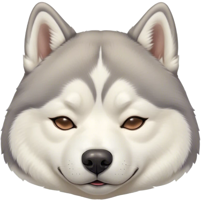 Cinematic Chubby Sleeping Siberian Husky Portrait Emoji, Chubby and serene, with a round, endearing build and a fluffy grey and white coat, eyes gently closed in peaceful slumber, Simplified yet irresistibly adorable features, highly detailed, glowing with a gentle, dreamy glow, high shine, relaxed and content, stylized with a touch of whimsy, bright and heartwarming, soft glowing outline, capturing the essence of a blissfully sleepy pup, so comically serene it feels like it could roll out of the screen and snore with adorable charm! emoji