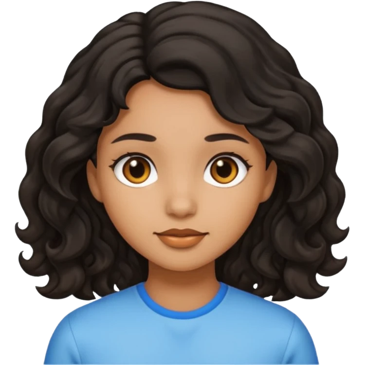 Girl with light brown skin black wavy hair emoji
