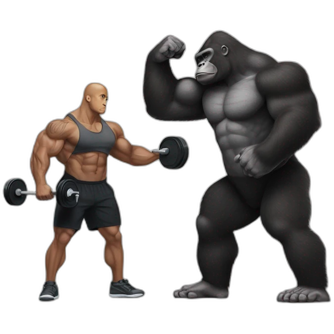 Gorilla lifting weights with Dwayne the rock Johnson emoji