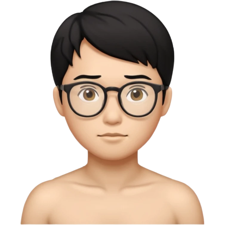 Asian, black hair, glasses, fully naked, Nude man, penis, testicles, boyish, ass sticking out, ass spread, butthole, no muscles emoji