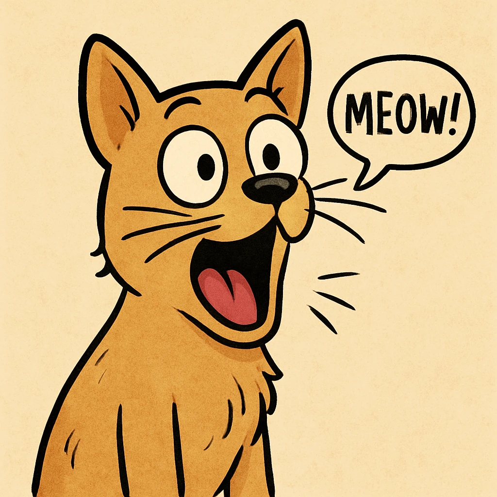 a surprised dog mewing like a cat, fun and lighthearted emoji