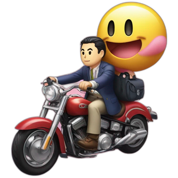 Kirby rides on top of Mr.Tanaka emoji