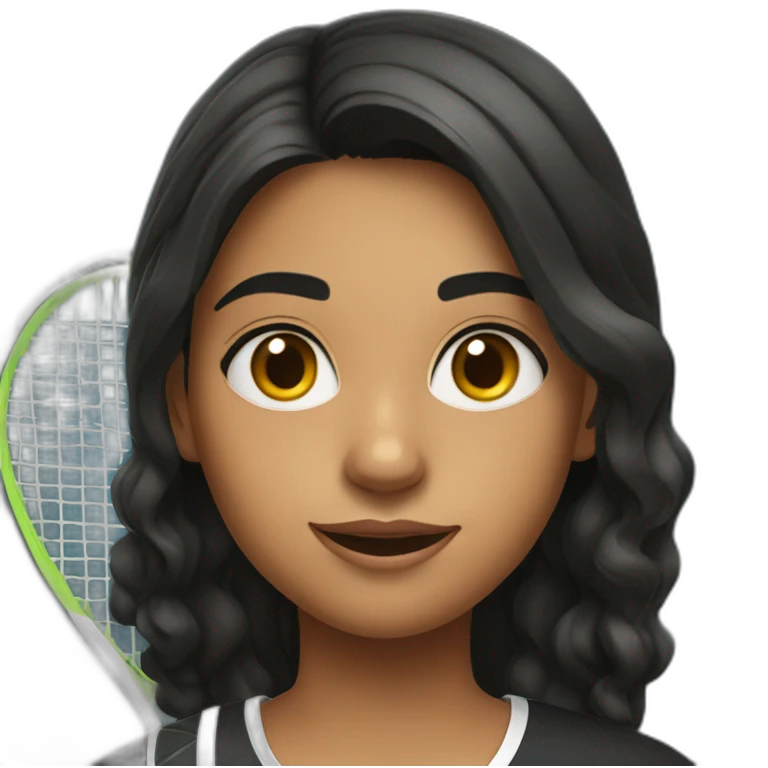 indian girl teenager holding a tennis racket wearing a black tennis uniform with wavy black hair emoji