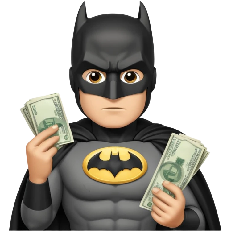 Batman counting money with bundles of bills emoji