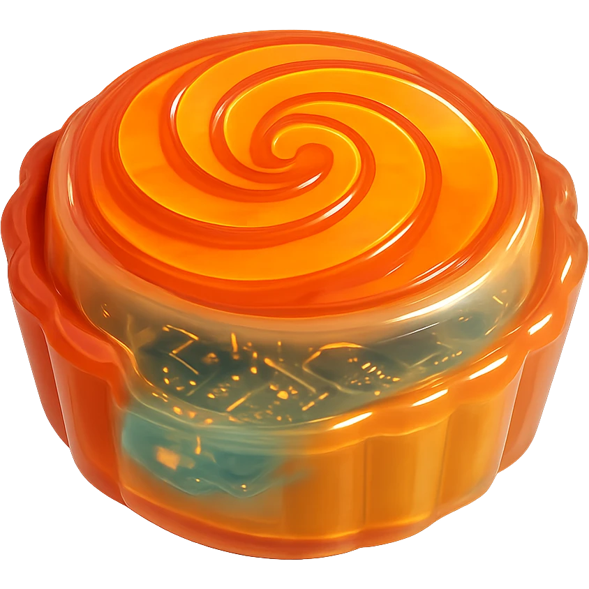 3D glossy large fruit tart, filled with vanilla cream, topped with a spiral of thinly sliced peaches and apricots, shiny highlights emoji