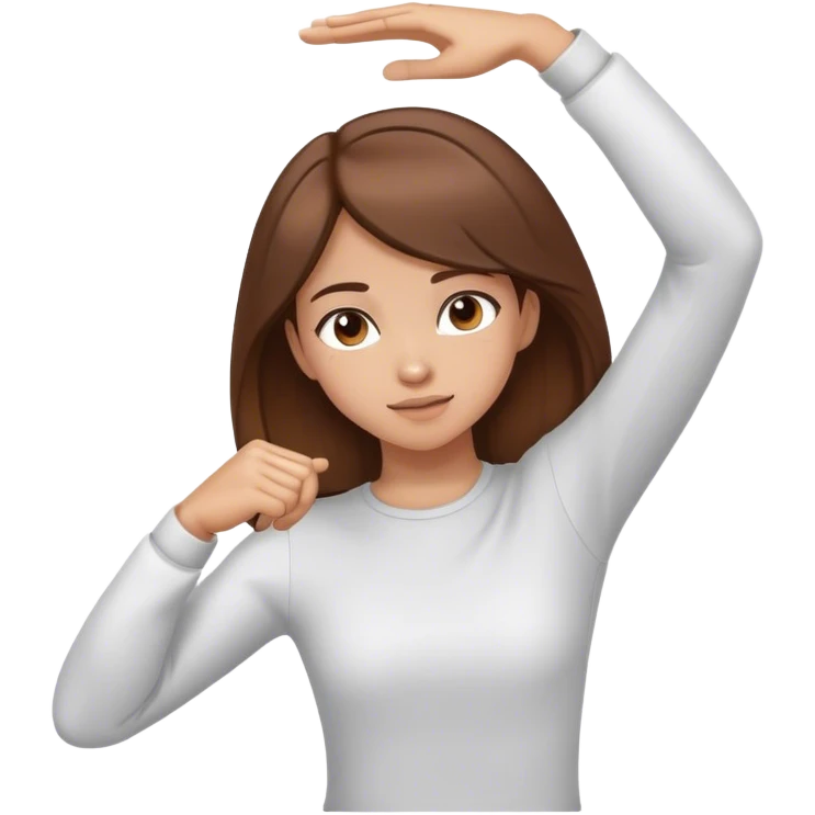 Girl with brown hair and her arms in dab pose emoji