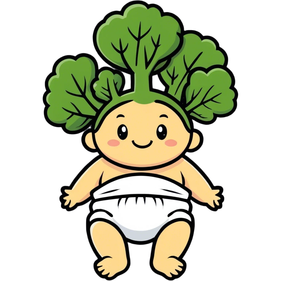 A ￼cute baby broccoli wearing a diaper emoji