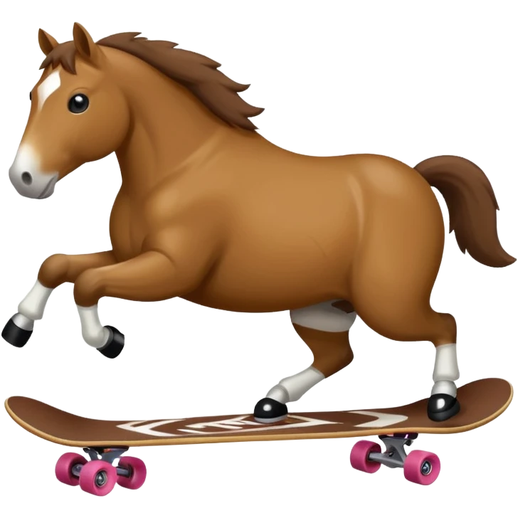 Fat horse doing a kick flip on a skateboard  emoji