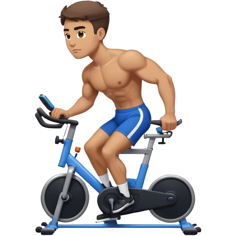 buff guy blue shorts black stationary bike emoji