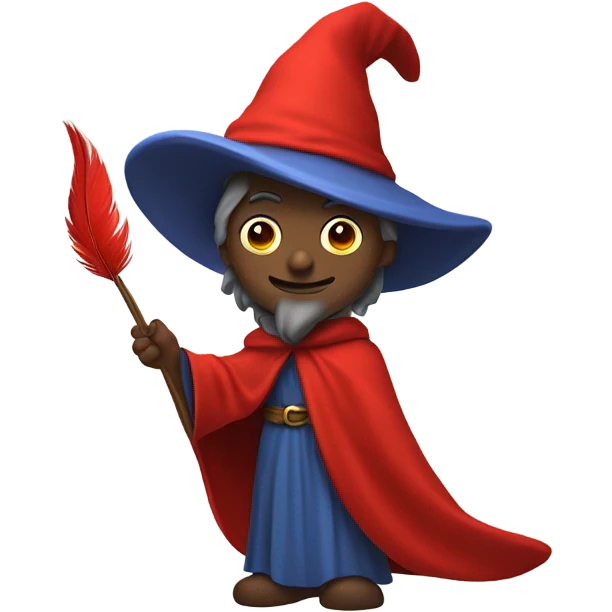 wizard holding a red feather emoji