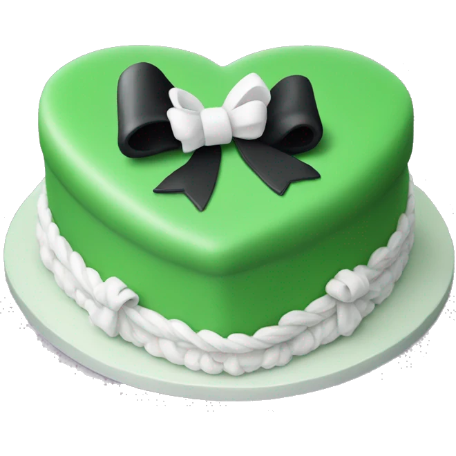 Green heart shaped birthday cake with black and white bows  emoji