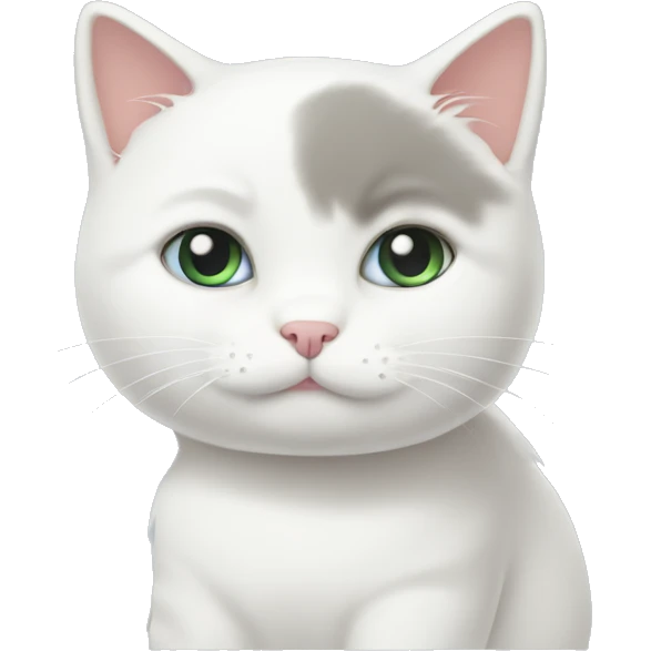 White cute cat with left ear down  emoji