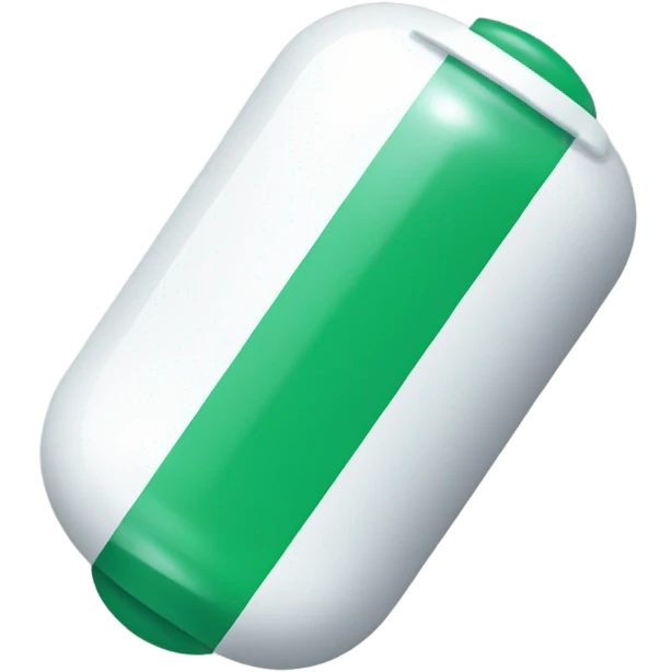 single medicine capsule, top half green, bottom half white emoji