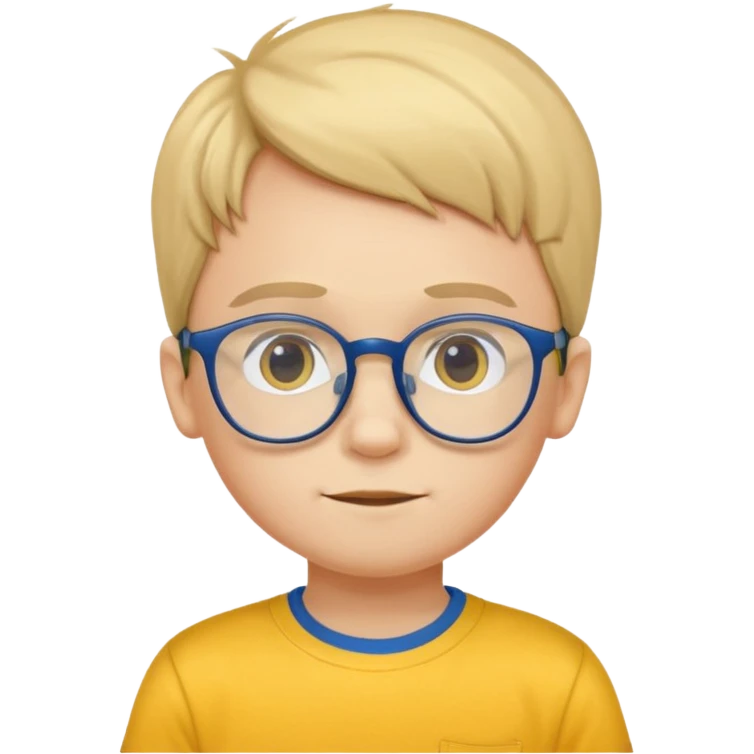 10 years old boy with glass and yellow T shirt and blue trousers emoji