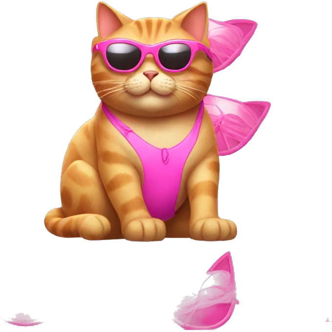 Cat with pink sunglasses and pink flipflops and pink bikini emoji