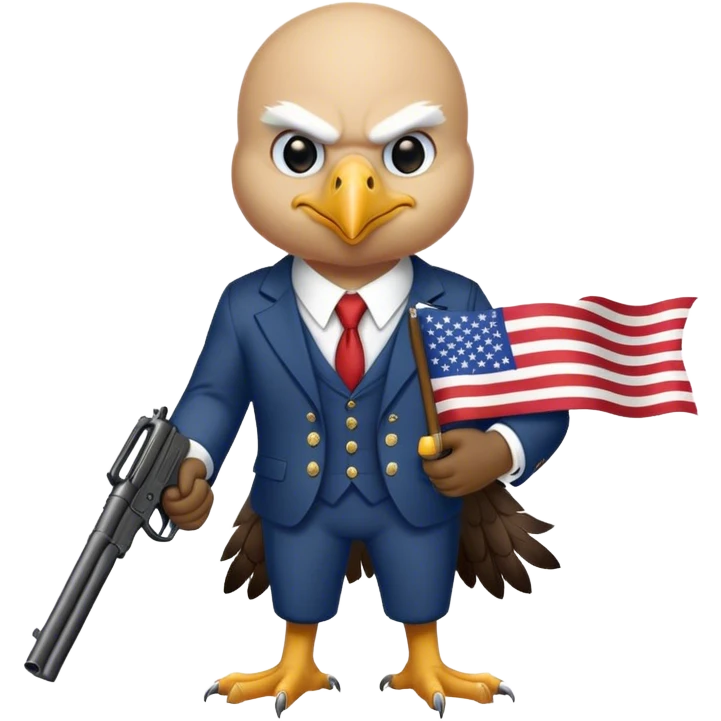 Bald eagle with an American flag suit holding a gun  emoji