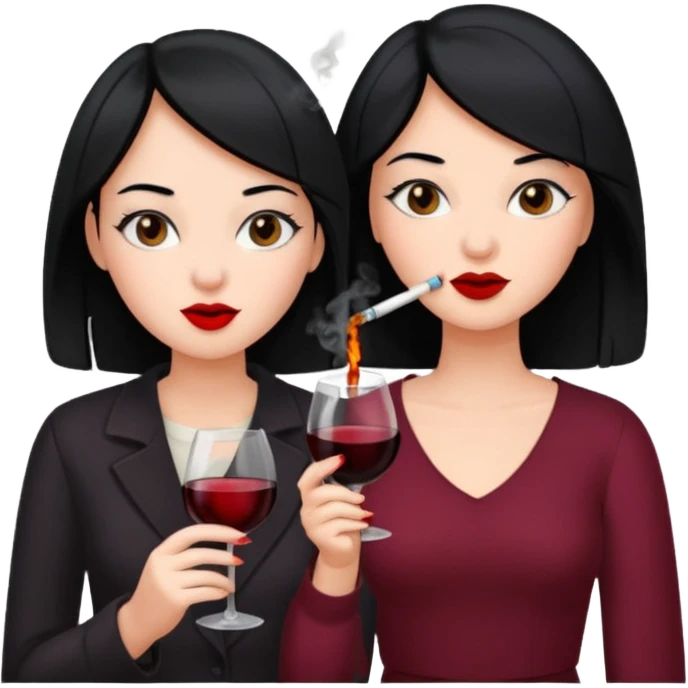 2 girls 1 smoking and 1 drinking wine black hair  emoji