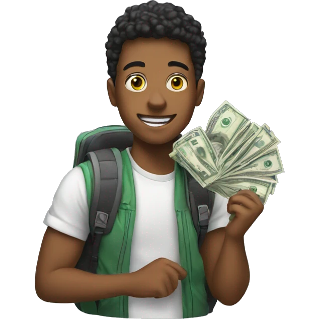 Student wih money emoji