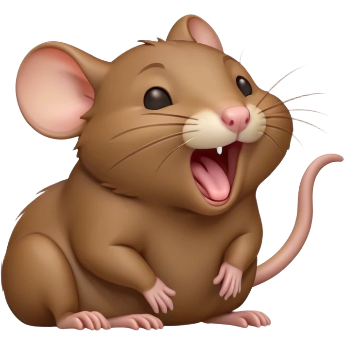 Cinematic Cute Yawning Brown Rat Portrait Emoji, Head tilted slightly with a dramatic, wide-open yawn, showcasing a soft, sleek brown coat with tiny drooping ears and half-closed eyes in drowsy contentment, Simplified yet irresistibly adorable features, highly detailed, glowing with a soft, cozy glow, high shine, relaxed yet expressive, stylized with a dash of urban charm, soft glowing outline, capturing the essence of a sleepy yet affectionate rat that seems ready to stretch out for a nap! emoji