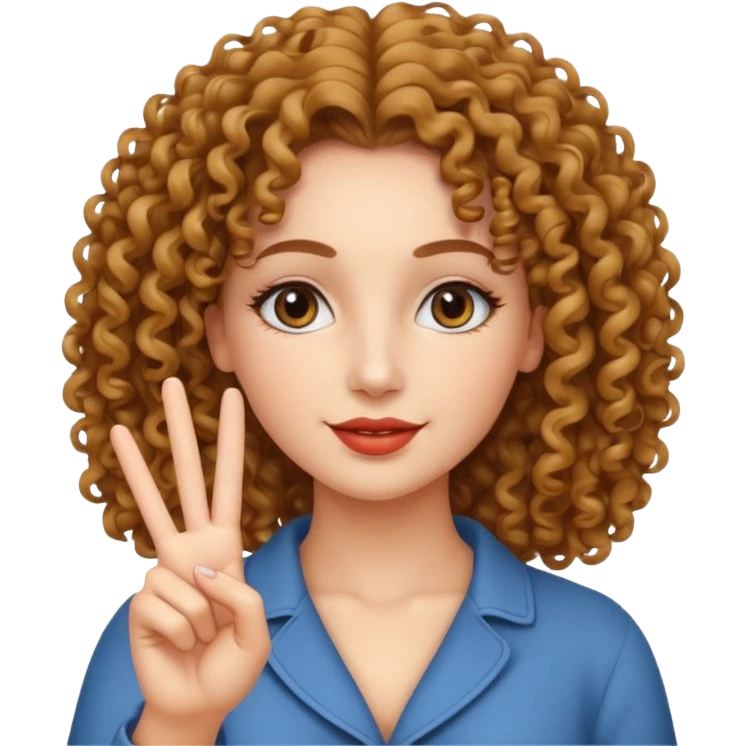 curly haired beautiful lady showing peace sign emoji