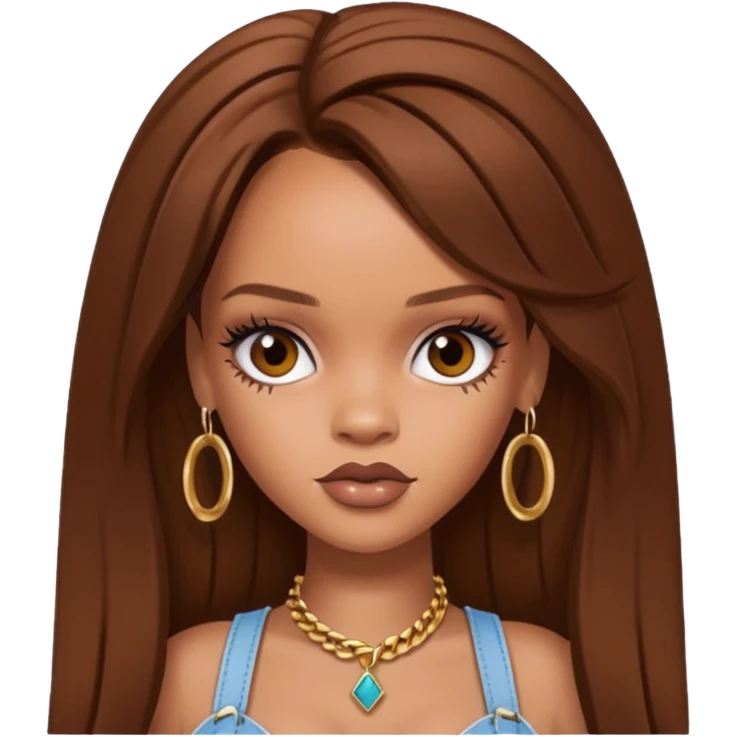 rihanna as pretty bratz baddie, brown hair emoji