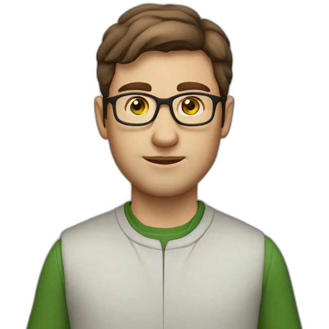 guy with glasses, brown-haired ecologist, thick eyebrows green eyes emoji