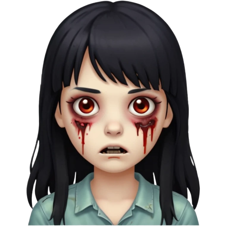neutral expression zombie girl with black long hair and bangs emoji
