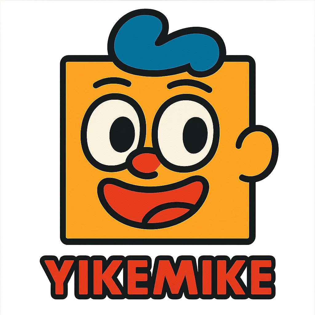 fun animated face character named 'yikemike', with expressive eyes and a unique hairstyle emoji