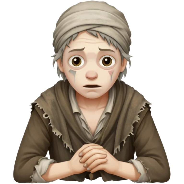 Poor Victorian laborer cowering dressed on rags emoji