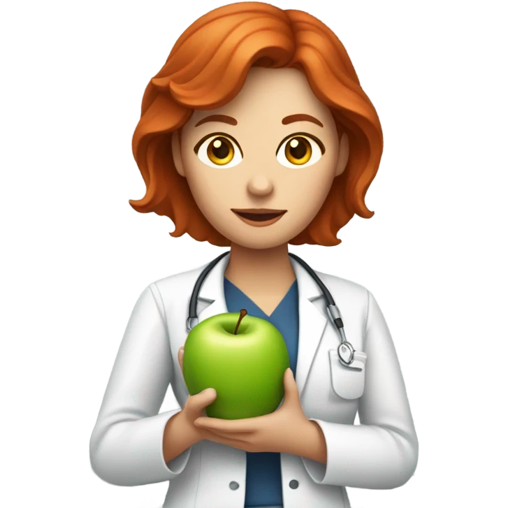 medium red hair woman nutritionist with apple emoji