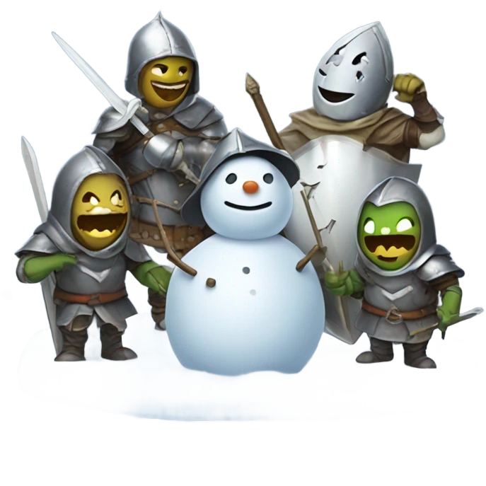Knights building snowmen while goblins laugh at them  emoji