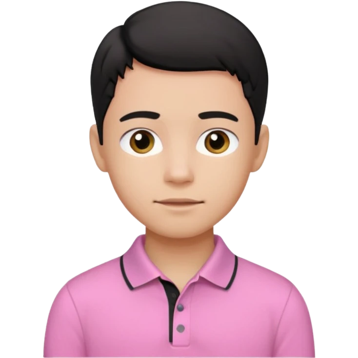 generate a pretty bratz boy wearing a pink polo shirt. Black middle part hair. handsome emoji