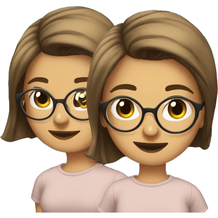 girl with Emma Mayers haircut but in brown and round glsses and aesthetic t shirt emoji