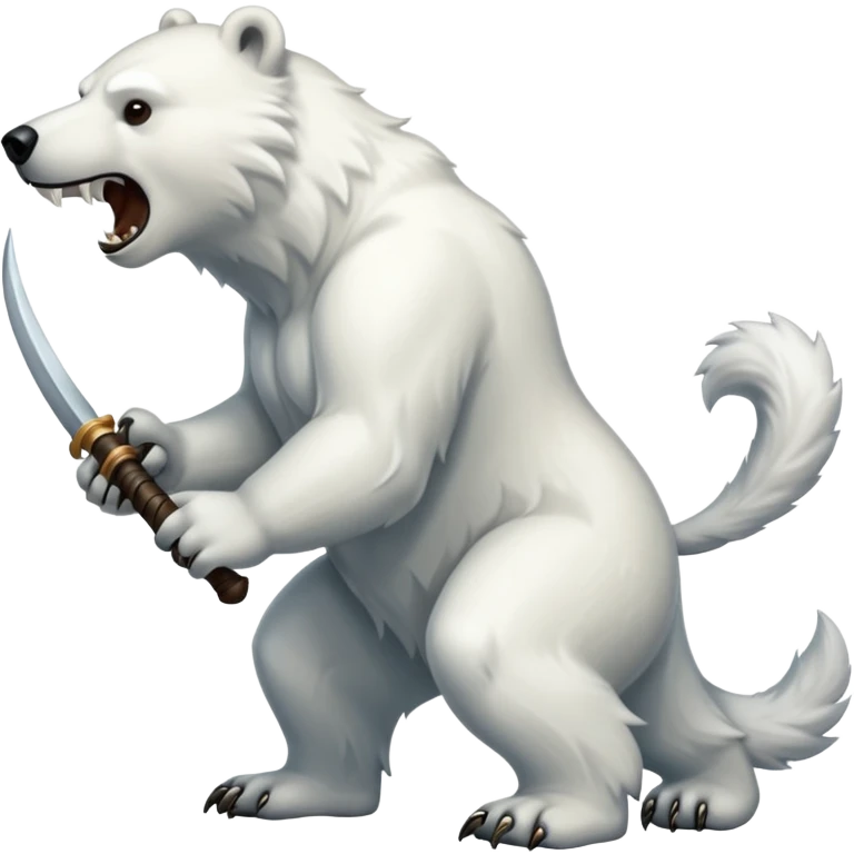 Polar bear with brown fur, saber fangs and a wolf’s tail emoji