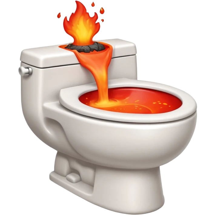 A smiling, happy, white-colored toilet with lava coming from its bowl emoji