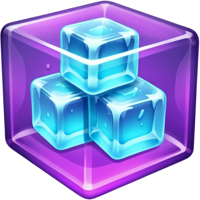 glowing ice cube, neon cyan highlights, purple neon accents. emoji