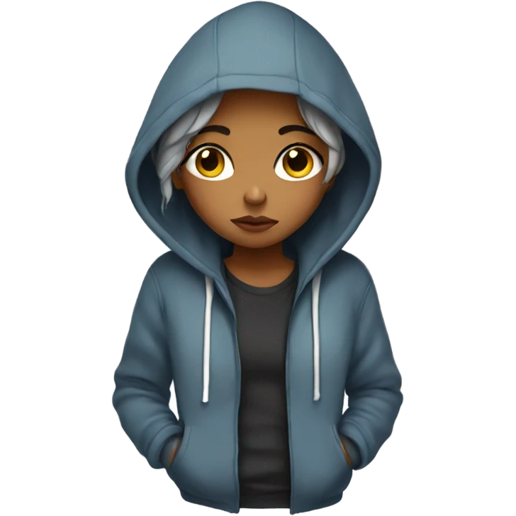 Sad girl wearing hoodie with eyeliner emoji