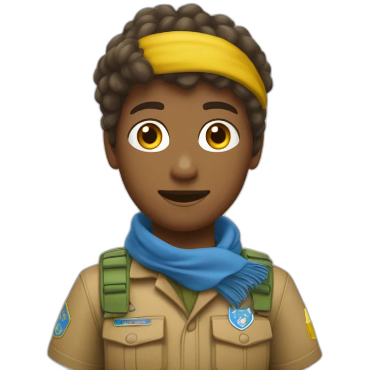 Un scout unitaire de France qui a les cheveux marrons la peau blanche et un foulard mixé jaune et bleu  emoji