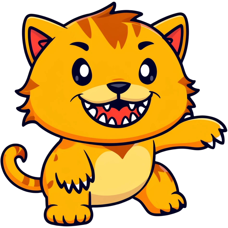 saber-toothed cat with comically small body and ridiculously oversized canine teeth, tiny head with massive fangs that dwarf the entire body emoji